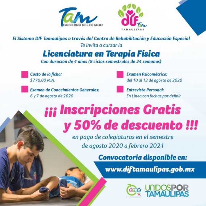 DIF-048-2020.-DIF Tamaulipas ofrecerá Inscripción gratis y 50 por ciento de descuentos en pagos de colegiaturas a estudiantes de la licenciatura en Terapia Física (2)